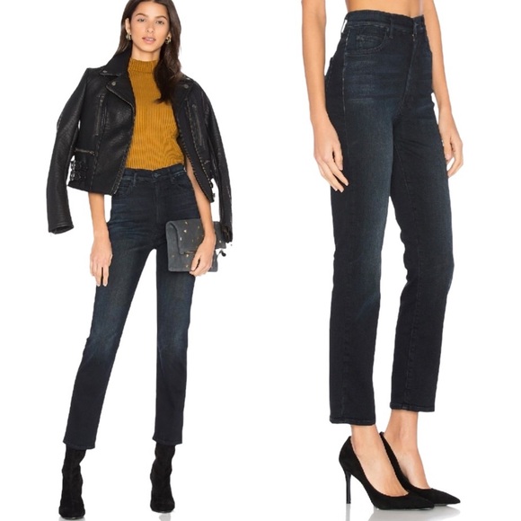 MOTHER Denim - MOTHER Jeans Swooner Rascal Ankle High-Rise Straight Leg Crop Dark Blue Size 30